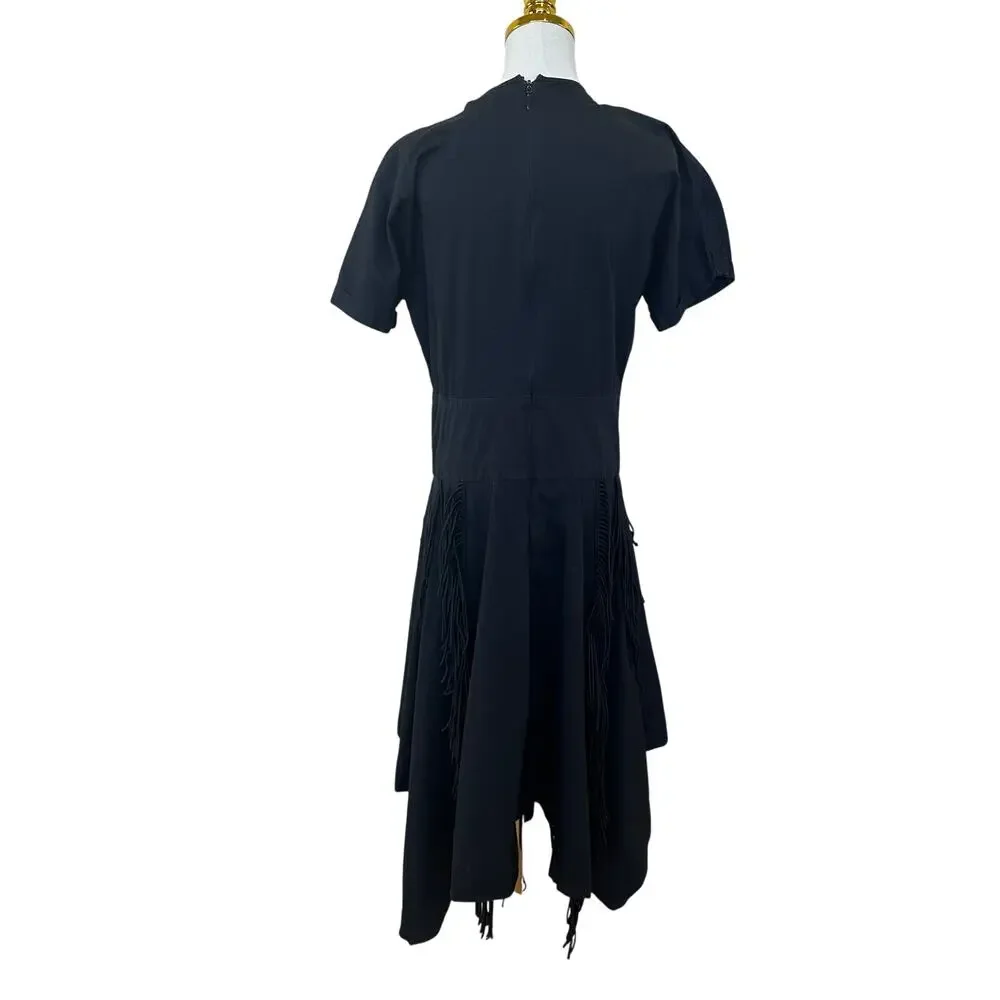 Bibhu Mohapatra Black Fringe Midi Shirt Dress Size 4 Western Rodeo Designer $455 - Picture 10 of 11